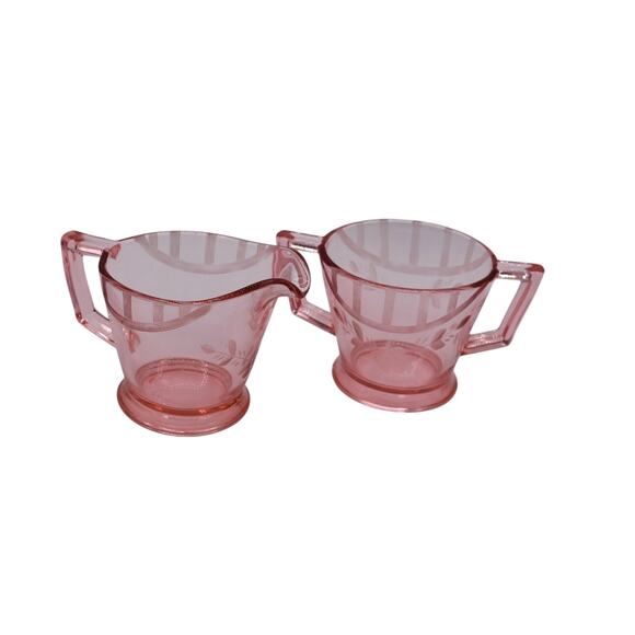 Vintage Pink Creamer And Sugar Bowl Depression Glass - Picture 2 of 8